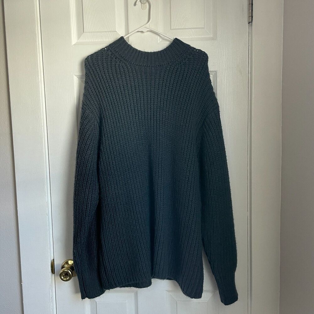 Zara Women Sweater Large Gray Rib Knit Wool Blend Oversized Pullover Large